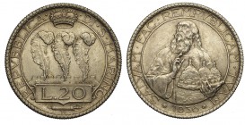 San Marino 20 Lire 1936

San Marino, Vecchia monetazione, 20 Lire 1936, Rara Ag mm 35,5 SPL-FDC