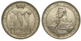 San Marino 20 Lire 1937

San Marino, Vecchia monetazione, 20 Lire 1937, Rara Ag mm 35,5 BB-SPL