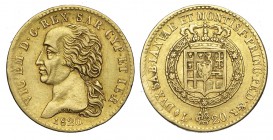 Savoia 20 Lire 1820

Savoia, Vittorio Emanuele I, 20 Lire 1820, Rara Au mm 21 BB