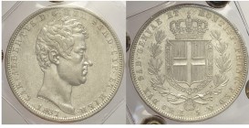 Savoia 5 Lire 1837

Savoia, Carlo Alberto, 5 Lire 1837 Genova, Ag mm 37 sigillata SPL da E. Ranieri