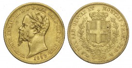 Savoia 20 Lire 1852

Savoia, Vittorio Emanuele II Re di Sardegna, 20 Lire 1852 Genova, Au mm 21 BB-SPL
