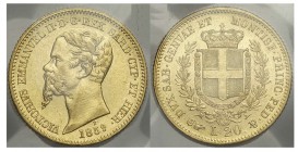 Savoia 20 Lire 1859

Savoia, Vittorio Emanuele II Re di Sardegna, 20 Lire 1859 Torino, Au mm 21, sigillata SPL da E. Tevere
