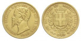 Savoia 10 Lire 1857

Savoia, Vittorio Emanuele II Re di Sardegna, 10 Lire 1857, Rara Au mm 18 MB-BB