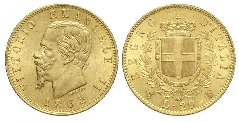 20 Lire 1862

Regno d'Italia, Vittorio Emanuele II, 20 Lire 1862, Au mm 21 g 6...