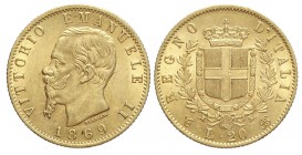 20 Lire 1869

Regno d'Italia, Vittorio Emanuele II, 20 Lire 1869, Au mm 21 g 6,44, q.FDC