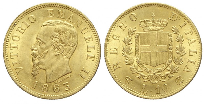 10 Lire 1863

Regno d'Italia, Vittorio Emanuele II, 10 Lire 1863, Au mm 18,5 g...