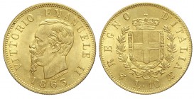 10 Lire 1863

Regno d'Italia, Vittorio Emanuele II, 10 Lire 1863, Au mm 18,5 g 3,22, FDC
