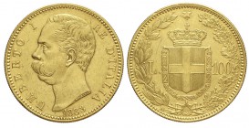 100 Lire 1883

Regno d'Italia, Umberto I, 100 Lire 1883, Rara Au mm 35 g 32,25, BB+