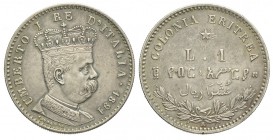 Lira 1891

Regno d'Italia, Umberto I Colonia Eritrea, Lira 1891, Non comune Ag mm 23 bella patina, SPL+