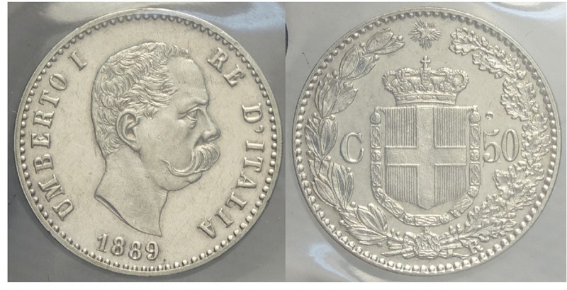 50 Centesimi 1889

Regno d'Italia, Umberto I, 50 Centesimi 1889, Rara Ag mm 18...
