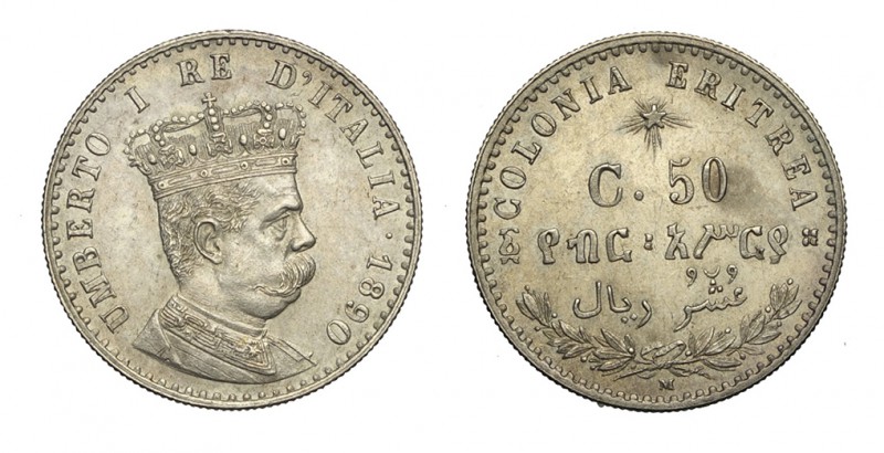 50 Centesimi 1890

Regno d'Italia, Umberto I colonia Eritrea, 50 Centesimi 189...