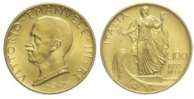 100 Lire 1933

Regno d'Italia, Vittorio Emanuele III, 100 Lire 1933, Rara, Au mm 23,5 g 8,80, q.FDC