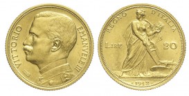 20 Lire 1912

Regno d'Italia, Vittorio Emanuele III, 20 Lire 1912, Rara, Au mm 21 SPL-FDC