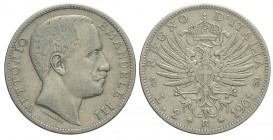 2 Lire 1901

Regno d'Italia, Vittorio Emanuele III, 2 Lire 1901, RR Ag mm 27 g 9,95, BB
