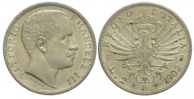 2 Lire 1902

Regno d'Italia, Vittorio Emanuele III, 2 Lire 1902, Rara Ag mm 27 g 10,00, bellissimo rovescio, SPL+
