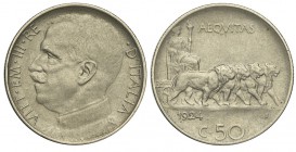 50 Centesimi 1924

Regno d'Italia, Vittorio Emanuele III, 50 Centesimi 1924 C/ rigato, Rara, Ni mm 23,8 g 5,94 BB-SPL