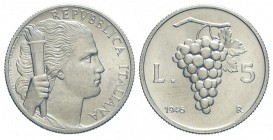 5 Lire 1946

Repubblica Italiana, Monetazione in Lire, 5 Lire 1946, RR It mm 26,5 g 2,50, q.FDC