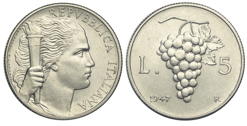 5 Lire 1947

Repubblica Italiana, Monetazione in Lire, 5 Lire 1947, RR, It mm ...