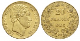 Belgium 20 Francs 1865

Belgium, Leopold I, 20 Francs 1865, Au mm 21,5 g 6,42, BB-SPL