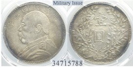 China Dollar 1914 Military

China, Dollar (1914), Y-329 Military Issue, Ag, Slab PCGS AU-Cleaned