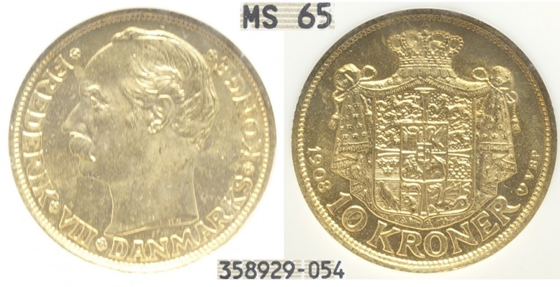 Denmark 10 Kroner 1908

Denmark, Frederik VII, 10 Kroner 1908, Au g 4,48, Slab...