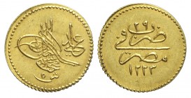 Egypt 5 Qirsh 1223/29

Egypt, Mahmud II, 5 Qirsh 1223/29, Au mm 12 g 0,42 SPL-FDC