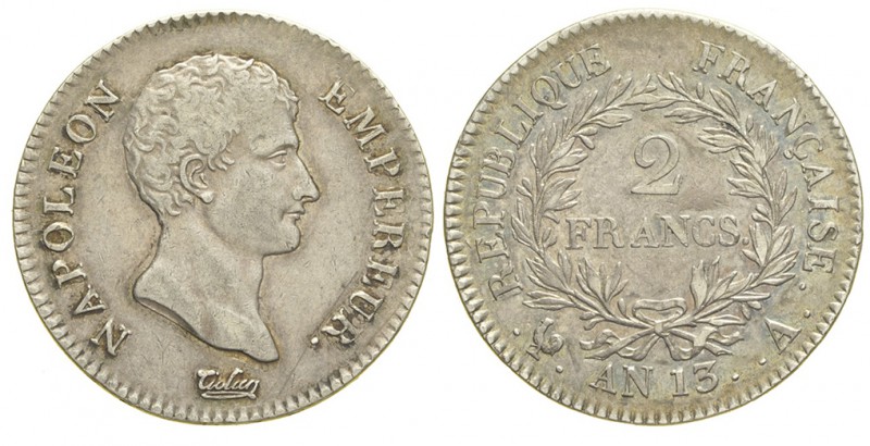 France 2 Francs AN 13

France, Napoleon I, 2 Francs AN 13 A (1804), Ag mm 27 g...