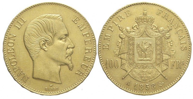 France 100 Francs 1858

France, Napoleon III, 100 Francs 1858 A, Au mm 35 g 32...