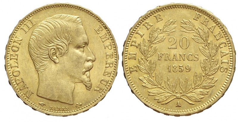 France 20 Francs 1859

France, Napoleon III, 20 Francs 1859 A, Au mm 21 g 6,45...
