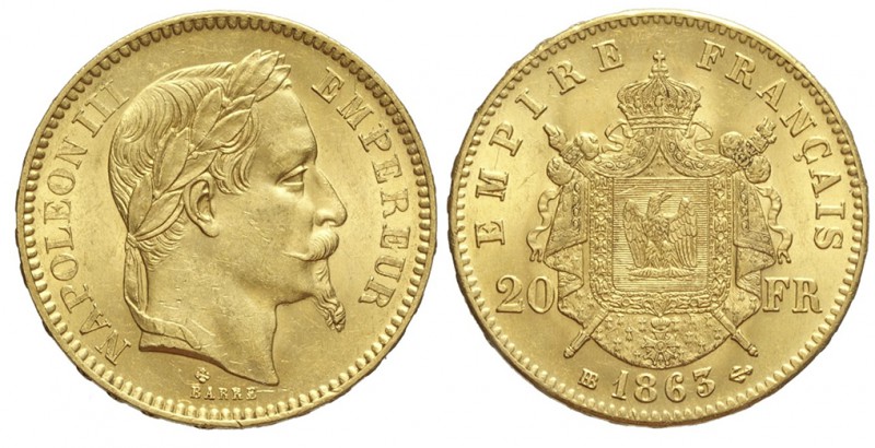 France 20 Francs 1863

France, Napoleon III, 20 Francs 1863 BB, Au mm 21 g 6,4...