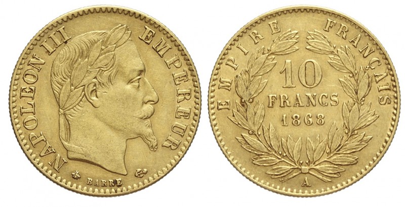 France 10 Francs 1868

France, Napoleon III, 10 Francs 1868 A, Au mm 19 g 3,21...
