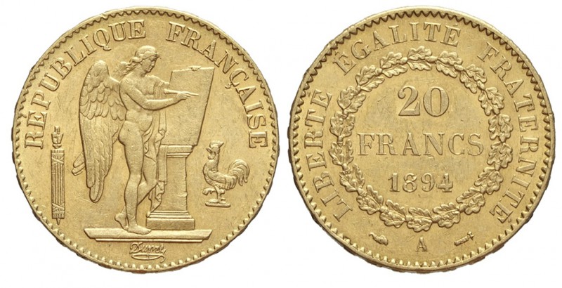 France 20 Francs 1894

France, Third Republic, 20 Francs 1894 A, Non comune Au...