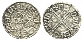 Great Britain Penny 979-1016

Great Britain, Aethelraed II (979-1016), Penny, London mint. D/ +/EDELR/ED REX ANGL . R/ +GODPINE MTO LVND . SEABY Eng...