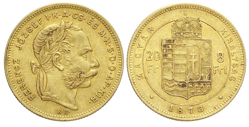 Hungary 20 Francs 1873

Hungary, Franz Joseph I, 20 Francs 1873, Au mm 21 g 6,...