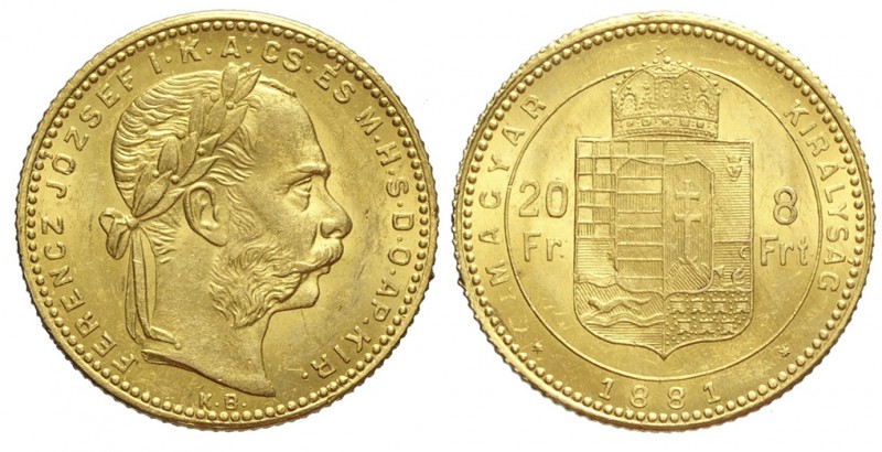 Hungary 20 Francs 1881

Hungary, Franz Joseph I, 20 Francs 1881, Au mm 21 g 6,...