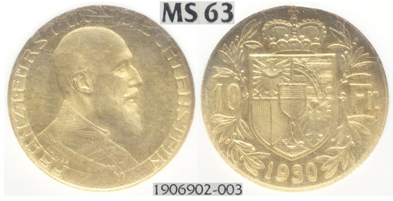 Liechtenstein 10 Franken 1930

Liechtenstein, Franz I, 10 Franken 1930, Au g 3...