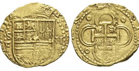 Spain 2 Escudos 1556-1598

Spain, Philip II (1556-1598), 2 Escudos mint Seville, Au mm 24,5 g 6,76 BB