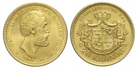 Sweden 20 Kronor 1884

Sweden, Oscar II, 20 Kronor 1884, Au mm 23 FDC