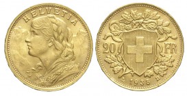 Switzerland 20 Francs 1935

Switzerland, Confederation, 20 Francs 1935, Au mm 21,5 g 6,45, q.FDC