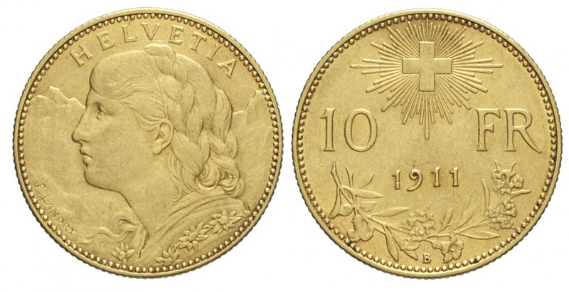 Switzerland 10 Francs 1911

Switzerland, Confederation, 10 Francs 1911, Au mm ...