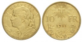 Switzerland 10 Francs 1911

Switzerland, Confederation, 10 Francs 1911, Au mm 19 g 3,22, BB-SPL