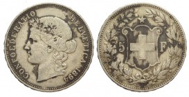 Switzerland 5 Francs 1894

Switzerland, Confederation, 5 Francs 1894, Rara Ag mm 37,5 g 24,88, BB