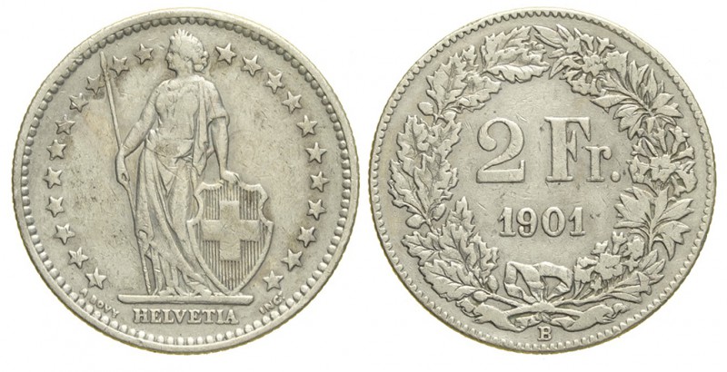 Switzerland 2 Francs 1901

Switzerland, Confederation, 2 Francs 1901, RR Ag mm...