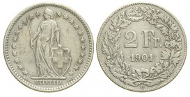 Switzerland 2 Francs 1901

Switzerland, Confederation, 2 Francs 1901, RR Ag mm 27 g 9,83, buon BB