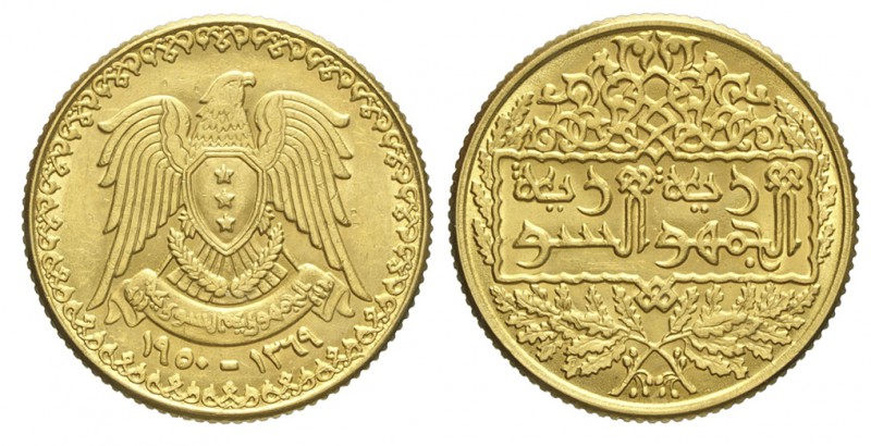Syria Pound 1950

Syria, Republic, Pound 1950, Au mm 21 g 6,76 SPL-FDC