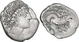 Celtic World. Southern Gaul, Insubres. AR Drachm, imitating Massalia. 2nd century BC. Obv. Female head right. Rev. Lion right; pseudo-legend above. CC...