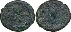 Greek Italy. Etruria, uncertain mint. AE Uncia. Circa 3rd century BC. Obv. Wheel of six spokes, pellet within. Rev. Bipennis. HN Italy 59; Vecchi ICC ...