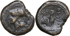 Greek Italy. Samnium, Southern Latium and Northern Campania, Suessa Aurunca. AE 19 mm. c. 270-240 BC. Obv. Head of Athena left, wearing crested Corint...