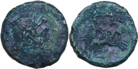 Greek Italy. Central and Southern Campania, Capua. AE Biunx, c. 216-211 BC. Obv. Laureate head of Jupiter right; behind, two stars. Rev. Diana driving...