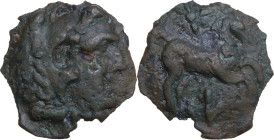 Greek Italy. Northern Apulia, Luceria. Light series. AE Cast Nummus (or As), c. 217-212 BC. Obv. Head of young Herakles right, wearing lion skin. Rev....